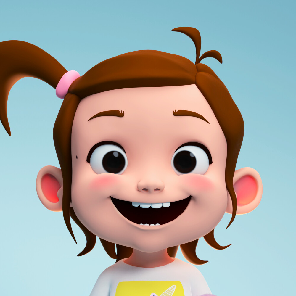 Personaje 3D stylized de niña sonriente, render de personaje